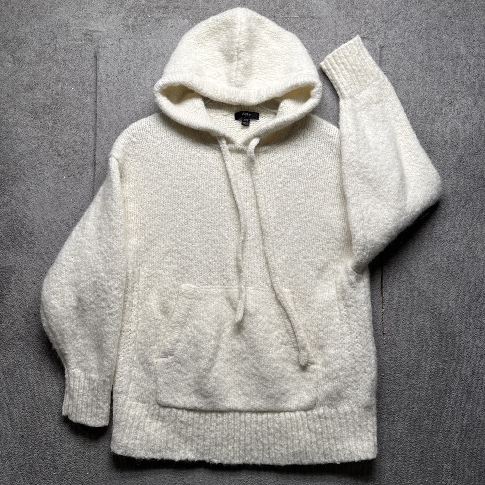 J.Crew Alpaca‎ Blend Hoodie Cream Cozy Knit Pullover Women's XXS Minimalist